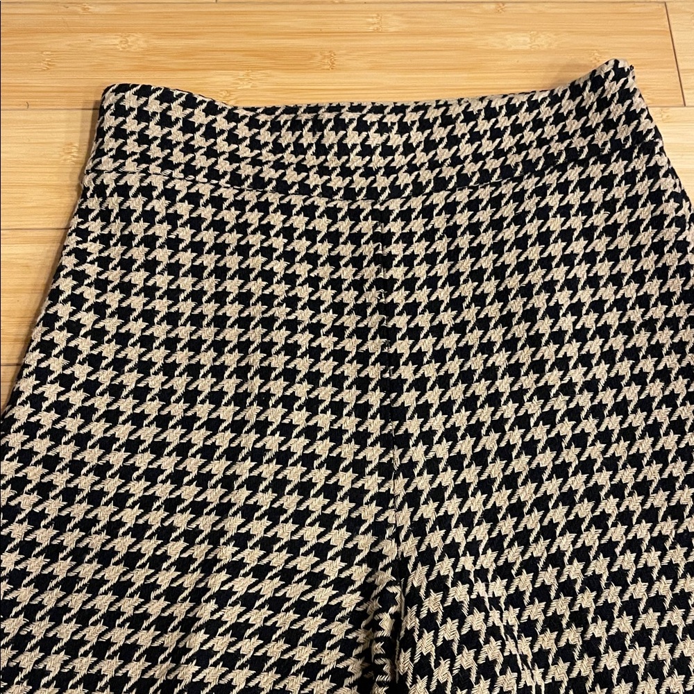 Zara Black and Tan High Rise Side Zipper Houndstooth WideLeg Pants Full Length M